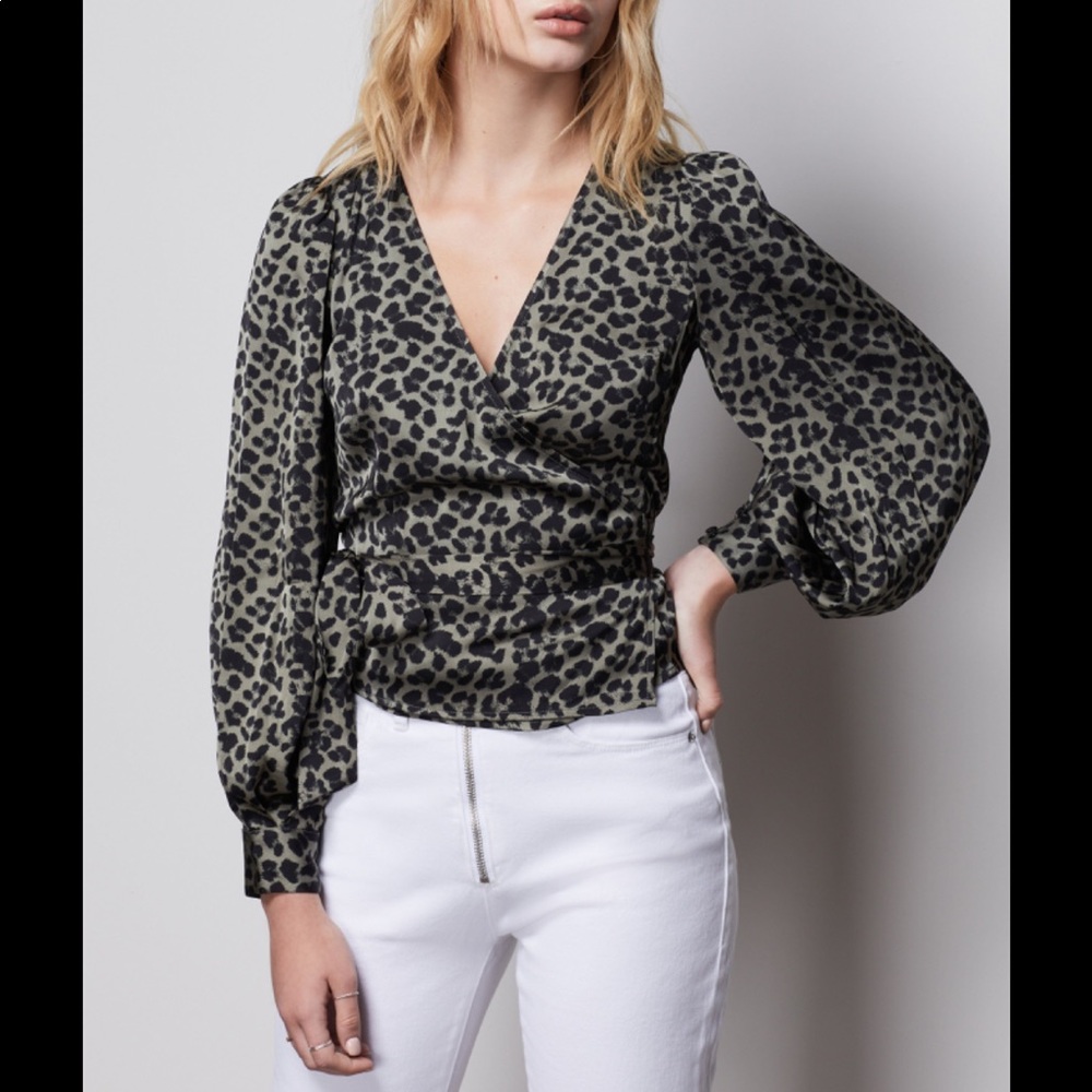 Good American Leopard Long Sleeve Wrap Top Size 1